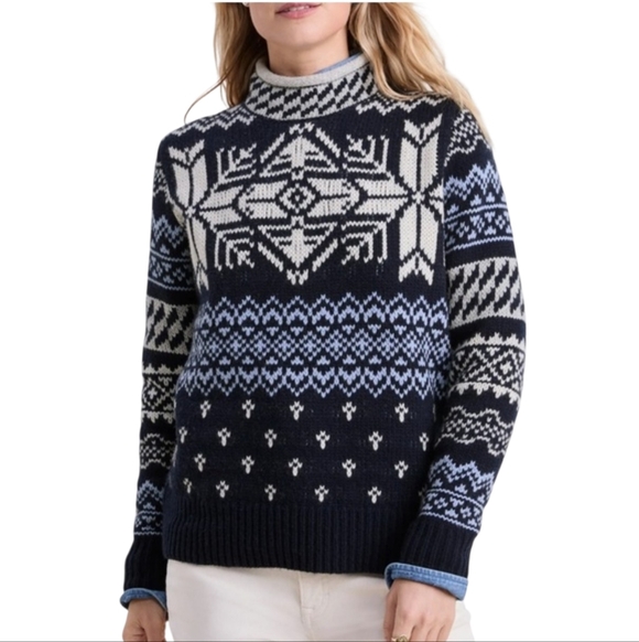 Vineyard Vines Sweaters - Vineyard Vines Merino Wool Blue Fair Isle Roll Mock Neck Sweater XXS